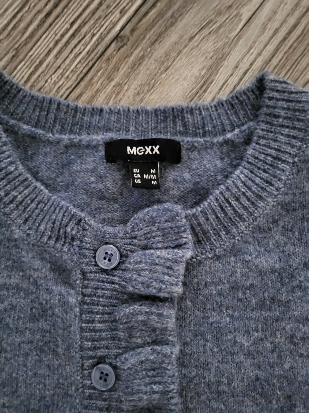 Blue Ruffle Button Front Knit Cardigan Sweater Medium NWT Mexx - Picture 2 of 11